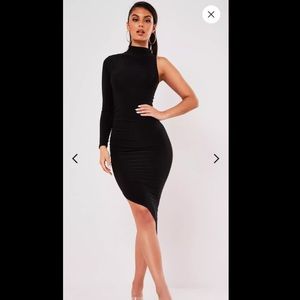 Black Slinky One Sleeve Midi Dress